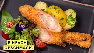 Spargel Cordon Bleu mit Petersilienkartoffeln