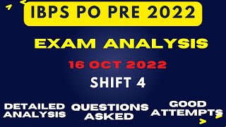 IBPS PO EXAM ANALYSIS (16 OCTOBER 2022) | IBPS PO PRELIMS ASKED QUESTIONS|#ibpspopre2022