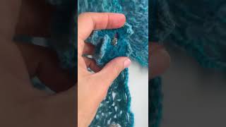 Turquoise Blue Mohair Wool Knitted Shawl With Crochet Flower Pins