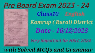 Pre Board Exam 2023-24 Kamrup Rural District English With Solved MCQs and Grammar HSLC 24 Important