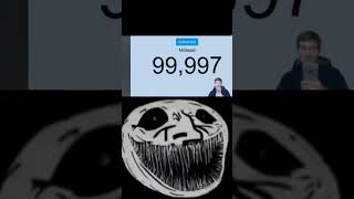 MrBeast 100k vs 100m subs reaction #trending #mrbeast #pewdiepie troll face meme