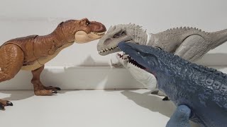 Jurassic World Cena final - Mosassauro, T Rex e Indominus Rex Mattel