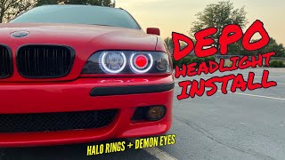 BMW E39 halo ring and demon eye install - Depo, THE best aftermarket headlamps on the for sale today