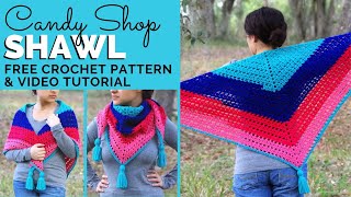 Candy Shop Shawl - Free Triangle Shawl Crochet Pattern | Yay For Yarn