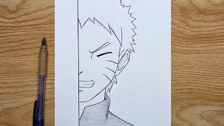 How to draw Naruto Uzumaki | Naruto step by step | easy anime half face tutorial