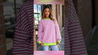 Stylish Striped Crewneck Sweatshirt: Effortless Casual Look #穿搭  #fashion #時尚 #fashionstyle #服飾