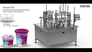 Packaging machines. Packing desserts (marshmallows) in plastic cups. Pastpack R2.