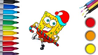 Coloring Spongebob Squarepants Carrying Claus's sinter stick | Wahyu Art