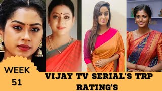 WEEK 51 VIJAY TV SERIAL'S TRP RATING'S (U+R)🤩🔥 | VIJAY TELEVISION | TAMIL | 2022 | SERIALTRP