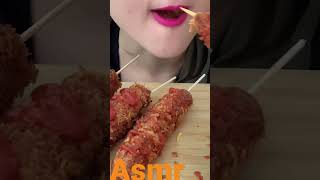 Mukbang sausage corn dog with cheddardipp & garlic sauce|موکبانگ کورن داگ سوسیس با سس دیپ