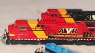 Custom AWVR Train from Unstoppable in N Scale! 777, 767 and 1206 pullin a Freight on my Layout😀