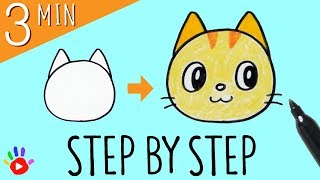 How to Draw a Cat's Face | Slow Easy Drawing Tutorial for Kids | Drawing a Cute Cat | OKIDOKIDS