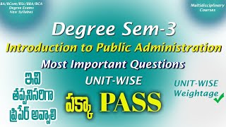 Degree Semester 3 - Public Administration Most Important Questions UNIT-WISE Weightage Degree 2024