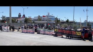 Protesters in Piraeus demand Greece block tankers carrying military jet fuel for Israel