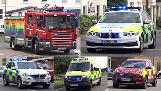 CONVOYS - Fire Engines, Ambulances & Police Cars responding in Leamington Spa with lights & sirens