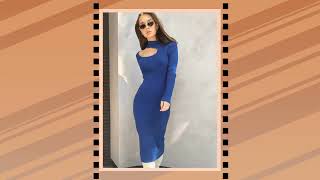 Instahot Long-Sleeve Hollow-out Stretch Knit Dress