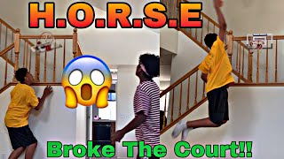 GAME OF MINI HOOP H.O.R.S.E! BROKE THE COURT MIDWAY INTO THE GAME! ft. Jakorey