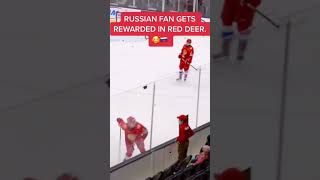 Sigma hockey player from Russia gives Russian fan a puck in red deer 🗿🍷 #hockey #russia #sigma