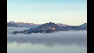 Alba sul lago - Il Castello di Angera dalla Punta Vevera di Arona