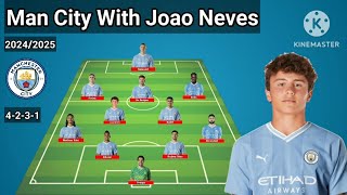 Manchester City Potential Line Up With Joao Neves Season 2024/2025