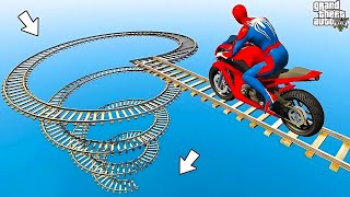 الأبطال الخارقين على القضبان دوامة قمع جسر - SPIDER-MAN on Motorcycle in Spiral Bridge Stunt Ride??