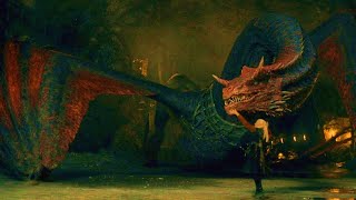 Prince Daemon Targaryen rides Caraxes in House of Dragon