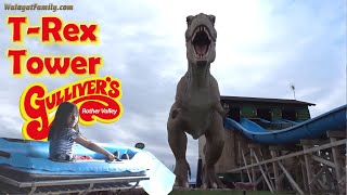 T-Rex Tower Water Slide Ride Fun at Gulliver's Rother Valley Dinosaur Lost Worlds UK Theme Park 2021