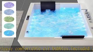 Weibath 71" LED Bathtub Modern Acrylic Corner Bathtub Whirlpool Air Massage 3 Sided Apron Soaking T