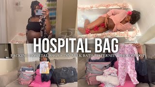 PREGNANCY SERIES 4 | DIY MATERNITY MILK BATH PHOTOSHOOT FAIL | WHATS IN MY HOSPITAL BAG + BABY BAG