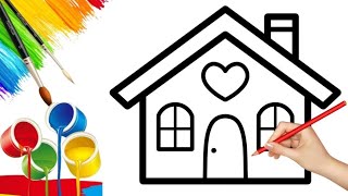 House Drawing, Painting and Coloring for Kids // How to Draw a House Drawings