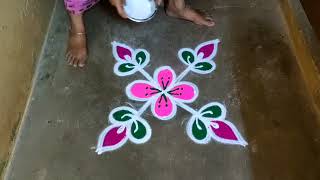 Chithirai madham flower colour kolam designs|5 dots daily small muggulu|colour rangoli poo kolam