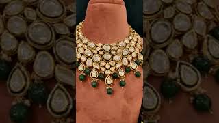 Emerald Green Kundan Necklace Set  NEC12012305 #shorts