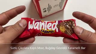 Eti Wanted Karamel Sütlü Çikolata Kaplı Mısır, Buğday Gevrekli Karamelli Bar 22 gr x 24 Adet