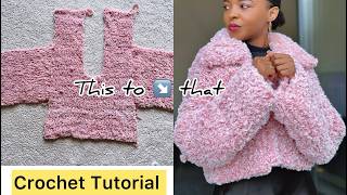 EASY  and FAST  Crochet Coat Using Fuzzy/Furry /Faux Fur Yarn -  Cardigan With Collar  XS-XXXL