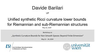 Davide Barilari - Unified synthetic Ricci curvature lower bounds for Riemannian and sub-Riemannian..