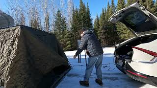 Coleman Cabin Tent Setup (Clip 3 of 4) Green Elephant Pole Helps Secure AquaQuest Tarp - Part 4