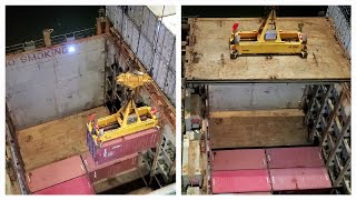 LOADING SNP  20ft cont's BELOW DECK then Loading the LID back on #truck #crane #ship #container #1k