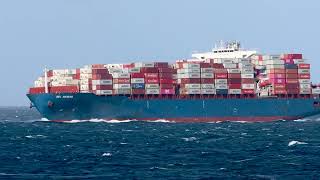 The container ship SFL Hawaii inbound with a westerly wind at Point Lonsdale, Victoria, Australia.