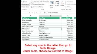 Table Design Convert to Range in Excel #short #excel #table #convert #range