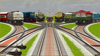 5+4 RAILWAY STATION TRAINS CROSSING ON BUMPY CURVE RAILROAD TRACKS | Train videos | trains