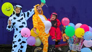 Lagu Anak Balonku Ada Lima | Sapi Jerapah Dinosaurus Meletuskan Balon | Kirana Space