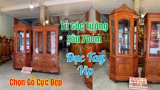 Tủ Góc Tường Sâu 70cm Đục Tay Vip Chọn Vân Siêu Đẹp Gỗ Hương Đá