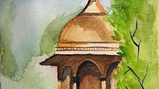 Watercolor temple#mandir #Easy