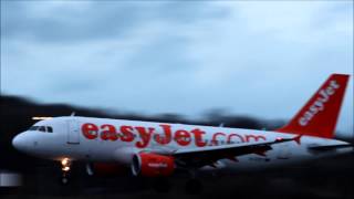 Easyjet A319 landing at Luxembourg airport ELLX on runway 24 in the evening