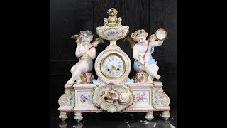 Large Antique Meissen Style Porcelain Clock Music 2918