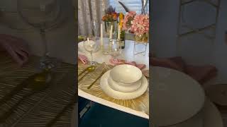 Dinner table set up ideas /  dinner table decorations / pink and gold dinner table set up ideas