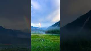 Beautiful view of silent and green mountains clouds