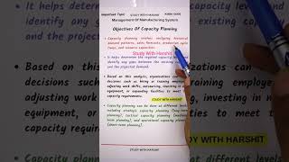 Capacity Planning And Its Objectives | KMBN OM05 Management Of Manufacturing System Important Topic