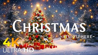 Cozy Christmas Ambience 4K | Relaxing Holiday Music in a Snowy Mountain & Warm Fireplace - 4K Video