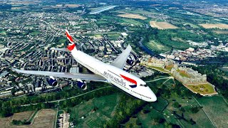 Boeing 747, British Airways, fly by of Windsor Castle, Heathrow, West London 🇬🇧 MSFS 2020